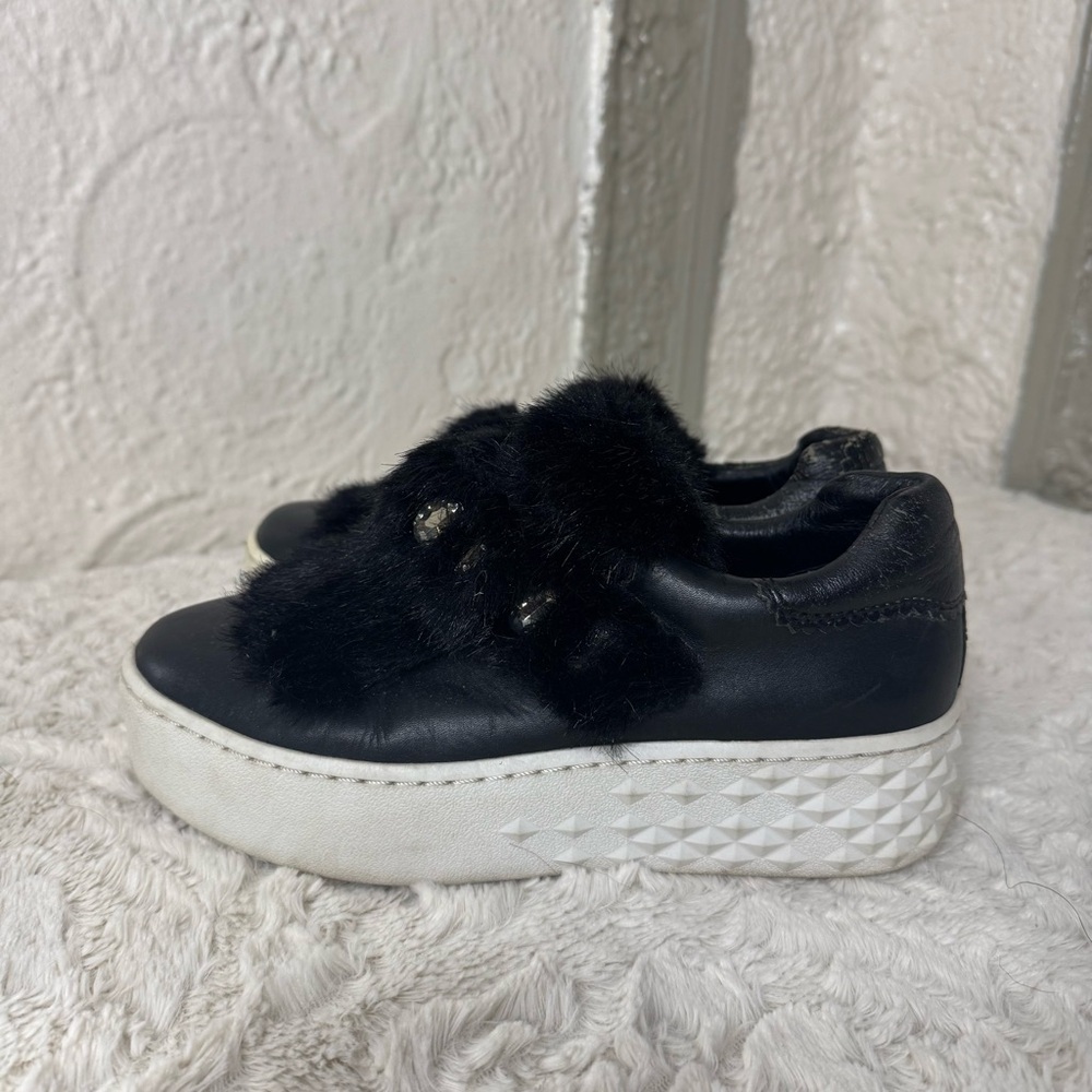 Ash Embellished Grip Platform Black White Sneakers Y2K Faux Fur Size EU 37 US 7